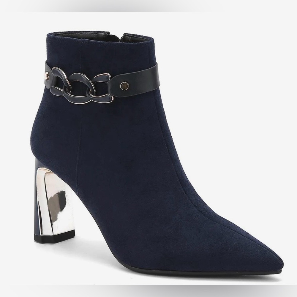 Ninety Union Navy Ankle Boots with Silver Heel